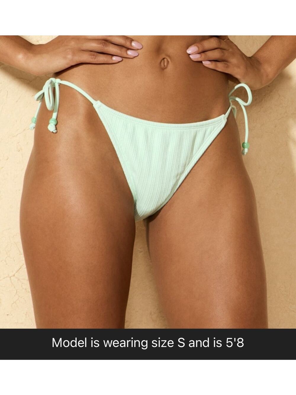 NWT Wild Fable XXS Mint Green Ribbed Side Tie Bikini Bottoms Extra Cheeky